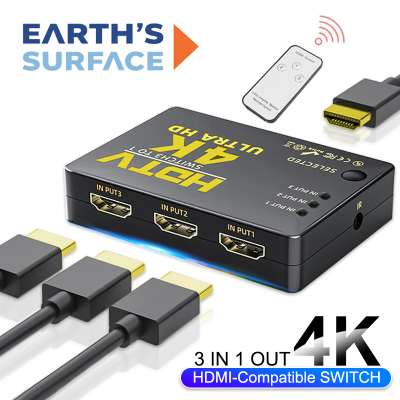 Hdmi Cable - 3入力1出力 HDMI対応スイッチ HD 4Kビデオスプリッターケーブル HDMI対応ハブアダプターコンバーター PC