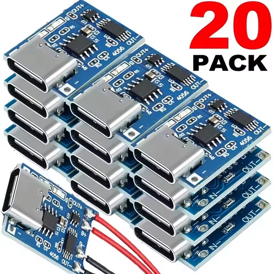 Usb Hub - 20個入り、Type-C/Micro USB充電ボードコネクタープラグ。18650リチウムバッテリー用、USB-C 5V 1A充電モジュール、保護回路付き。