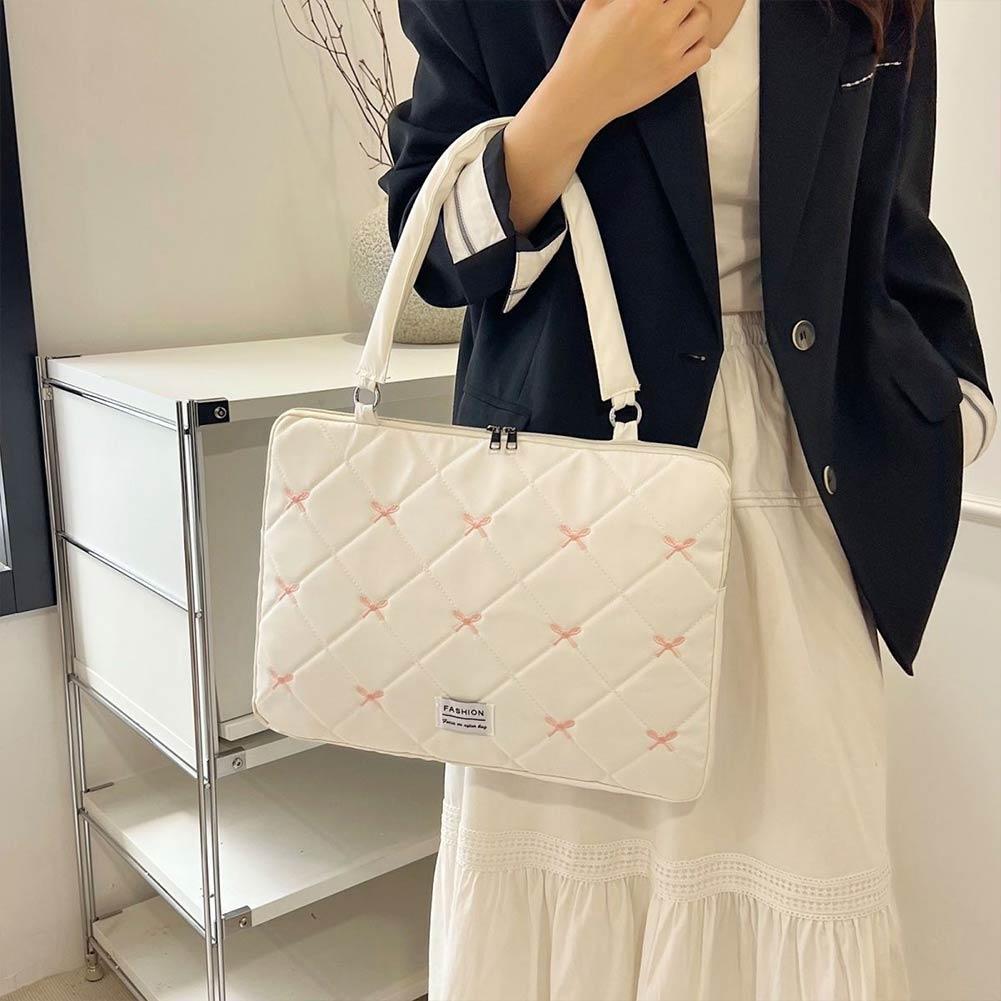 Laptop Sleeve - 耐衝撃性ノートパソコンバッグ 可愛いリボン刺繍入りノートパソコンスリーブバッグ ソフトタブレットスリーブケース 男女兼用コンピューターバッグ