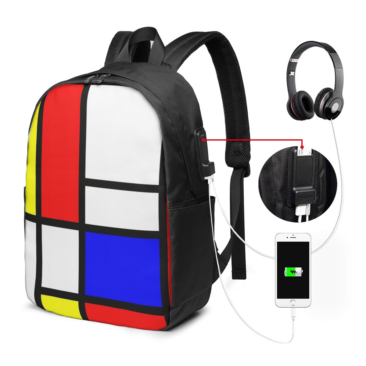 Laptop Bag - ピエト・モンドリアン構成バックパック旅行ノートブックバッグコンピュータ大学生スクールバッグラップトップショルダーバッグ男性用女性用