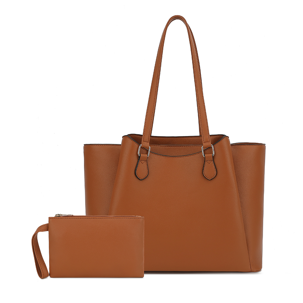 Laptop Original Accessories - 女性用トートバッグ、ポーチ付き大型PUレザーショルダーハンドバッグ、13.5インチのラップトップ用ワークトラベルショッパーバッグ、ブラウン、オフィス用