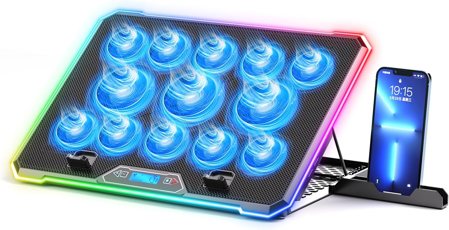 Laptop Cooling Pad - Rgbラップトップ冷却パッド、ゲーミングファン、13つのサイレントファンを備えた冷却スタンド、15.6-17.3 