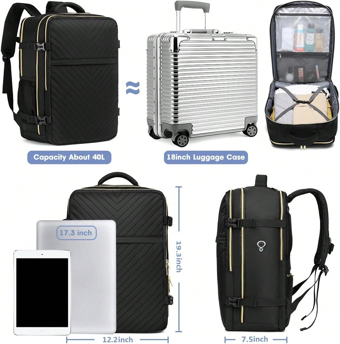 大型機内持ち込みトラベルバックパック - 機内持ち込み可能  - Laptop Bag のレビューと価格