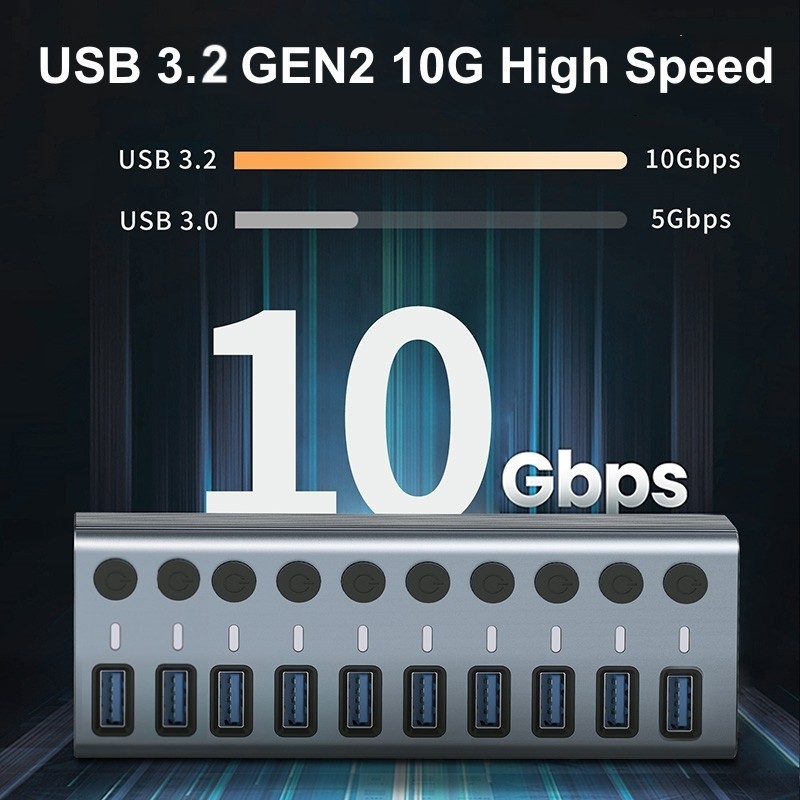 USB 3.0ハブ、10ポート、高速拡張、LEDディスプレイ - Usb Hub のレビューと価格