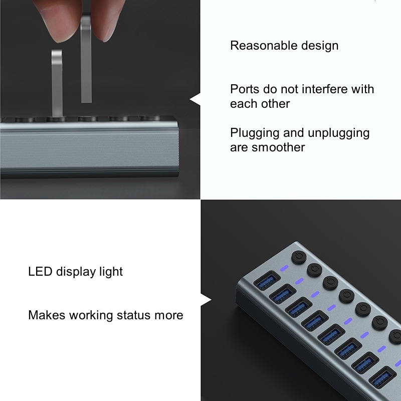 USB 3.0ハブ、10ポート、高速拡張、LEDディスプレイ - Usb Hub のレビューと価格
