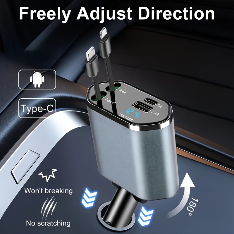 4 in 1高速車載電話充電器、180 °     自由な方 - Usb C Hub のレビューと価格